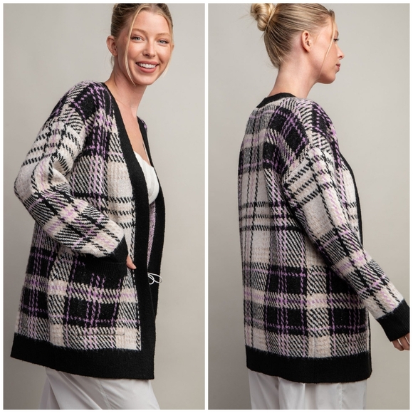 ee:some Cozy Chic Black Plaid Cardigan - Picture 3 of 14